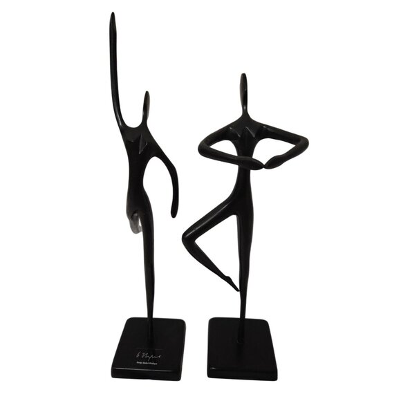 13" Pair Vintage Bodrul Khalique Ballet Dancing Woman Bronze Sculptures Black - Picture 3 of 7